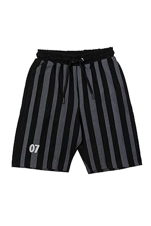 Dunamis Kids Shorts |Striped | Regular Fit | Boxers | Bermuda | Night/Day Wear | with Pockets | Black