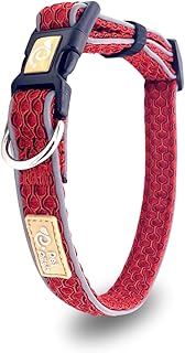 犬 首輪 立体メッシュ素材 通気性 肌に優しい 小型犬 中型犬 軽い 夜間反射 シンプル 写真映え 【愛玩動物飼養管理士が開発】 (レッド, M)