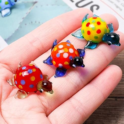 Miniatura 6 de Figuras de tortuga de vidrio soplado a mano, mini exquisita estatua de animal para decoración del hogar, paisajismo de acuarios, colección de