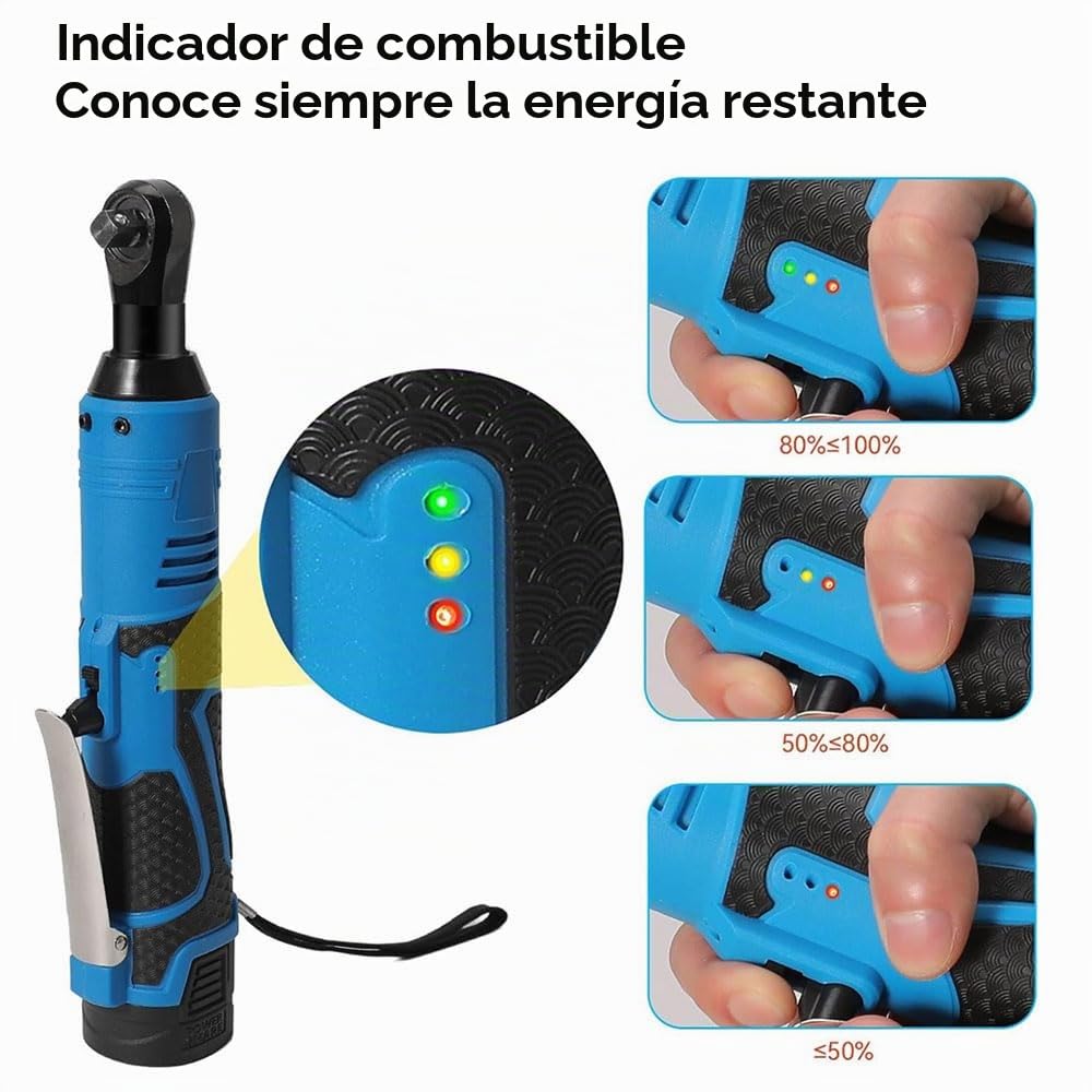 Carraca Electrica,Llave Ruedas Coche,Llaves Fijas Con Carracas,Carraca 3/8, Llave De Impacto Electrica,60 Ft-Lbs(100 Nm) 18 V,2 x 4,0 Ah Batería, 260 Rpm Velocidad Variable (Azul)