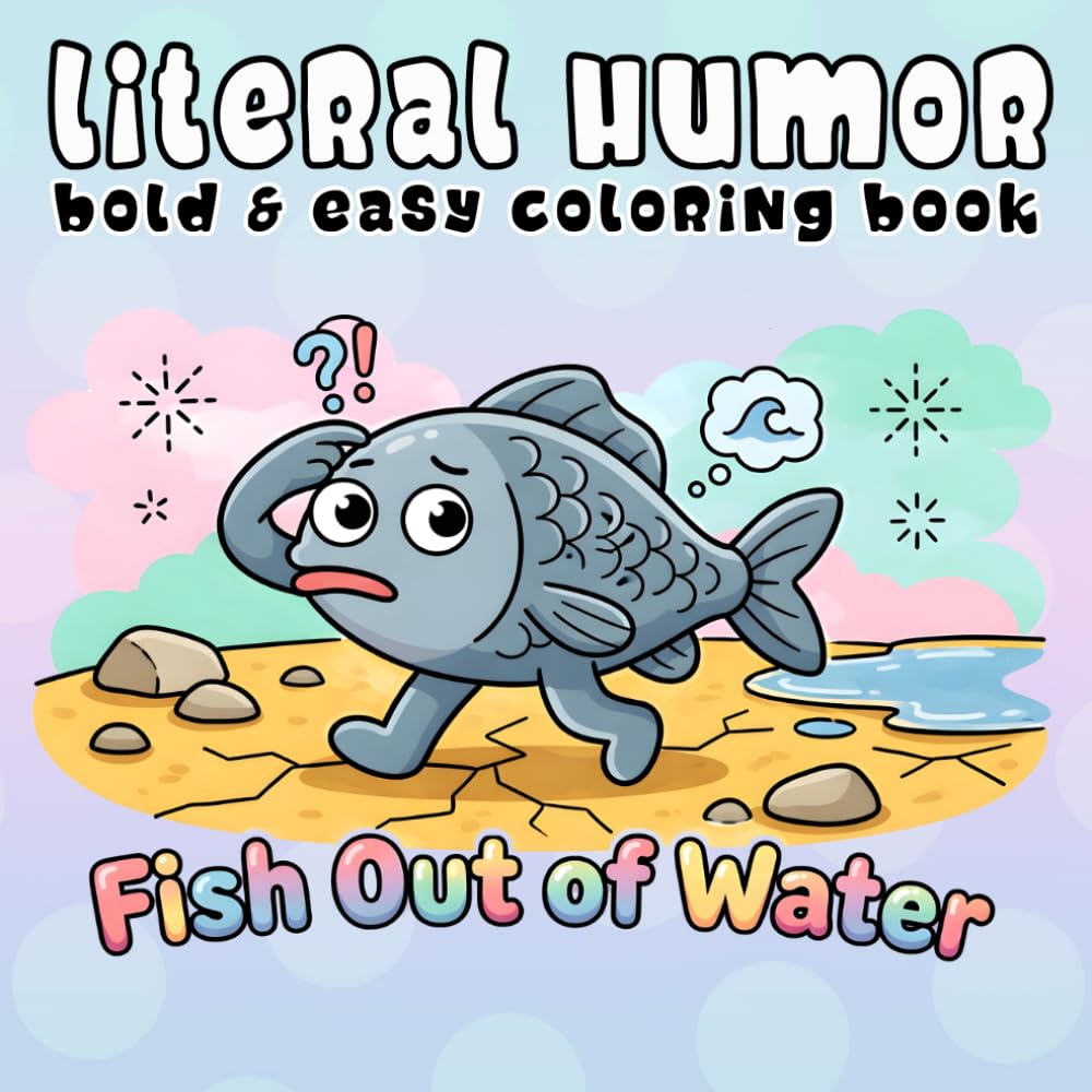 Literal Humor: Coloring Book for Adults and Kids, Bold and Easy, Simple and Big Designs for Relaxation Featuring Funny Wordplay Scenes