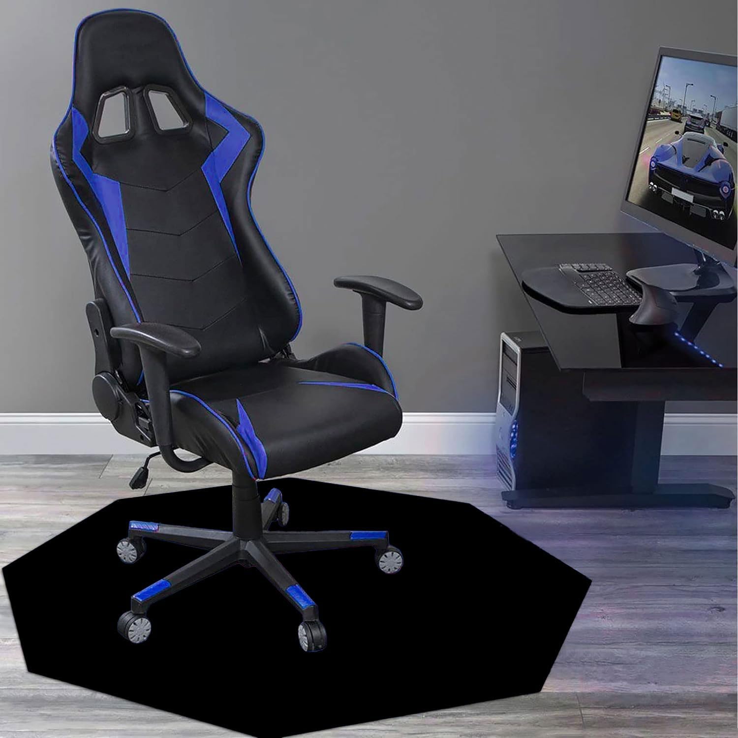 Custom Octagon Office Chair Mat for Hardwood Floor and Tile Floor, Personalized Your Image Text Desk Mat for Rolling Chair and Computer Desk, 36 in, FBA-Black