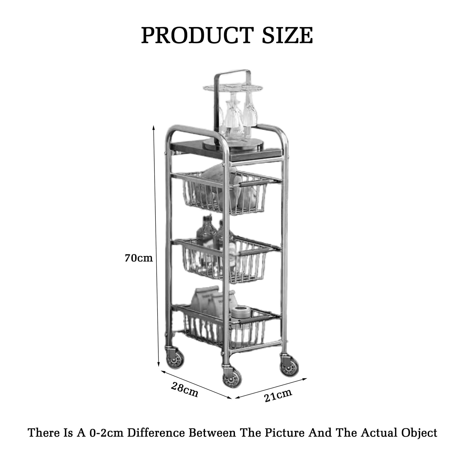 Genérico Carrito Multiusos de Metal de 4 Niveles con Ruedas: estantería de Almacenamiento móvil, fácil de Montar, Ideal para Cocina, baño, Oficina y balcón. Carrito de Almacenamiento Abierto con Capa