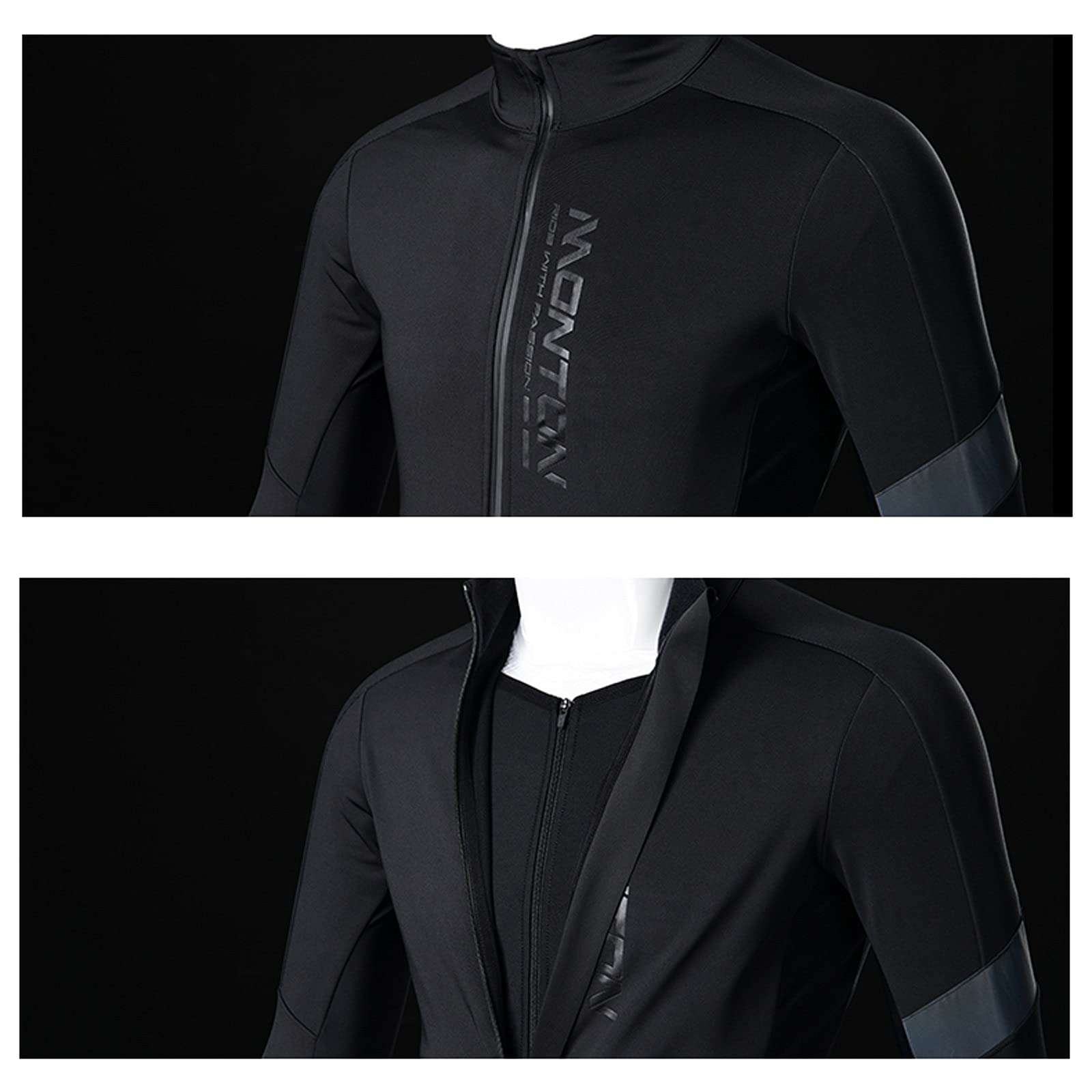 Męska odzież kolarska Damska Thermal Thermal Jazda na rowerze JERSEY Długi rękaw Wiatroszczelna woda Podwójna Kurtka Running Running, Black Męskie koszulki kolarskie(XL)
