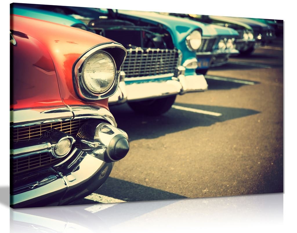 Panther Print Vintage Cars Canvas Wall Art Picture Print (18X12)
