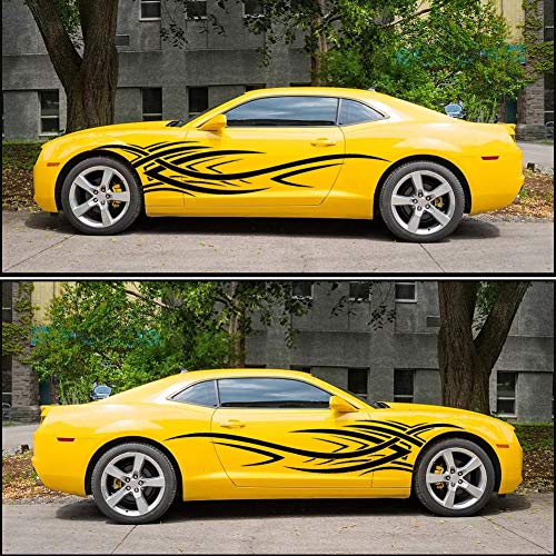 Leasinder 2Pcs 94.4'' Universal Flame Graphics Car Auto Body Side Sticker Flame Racing Sports Self-Adhesive Side Strip Decal Decoration Accessories For Jeep Truck Suv Off-Road Vehicles (Style2 Black) #TOP3