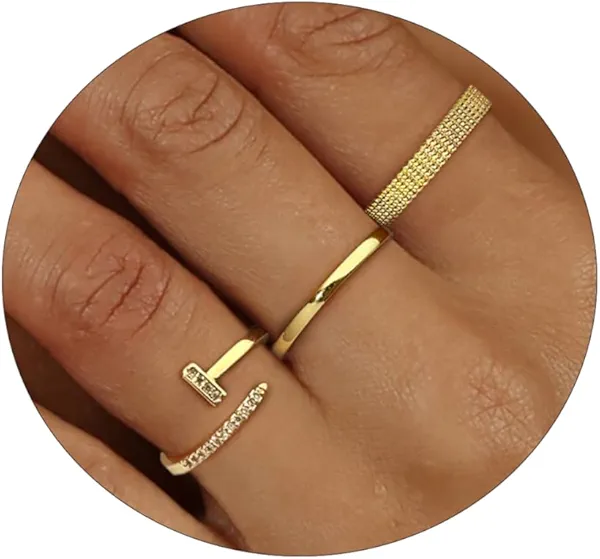 VIROMY Gold Rings for Women Set 14k Gold Band Ring Thin Gold Thumb Pinky Finger Ring Wide Thick Gold Band Rings for Woman Non Tarnish Open Adjustable Rings Comfort Fit Size 7 To 10