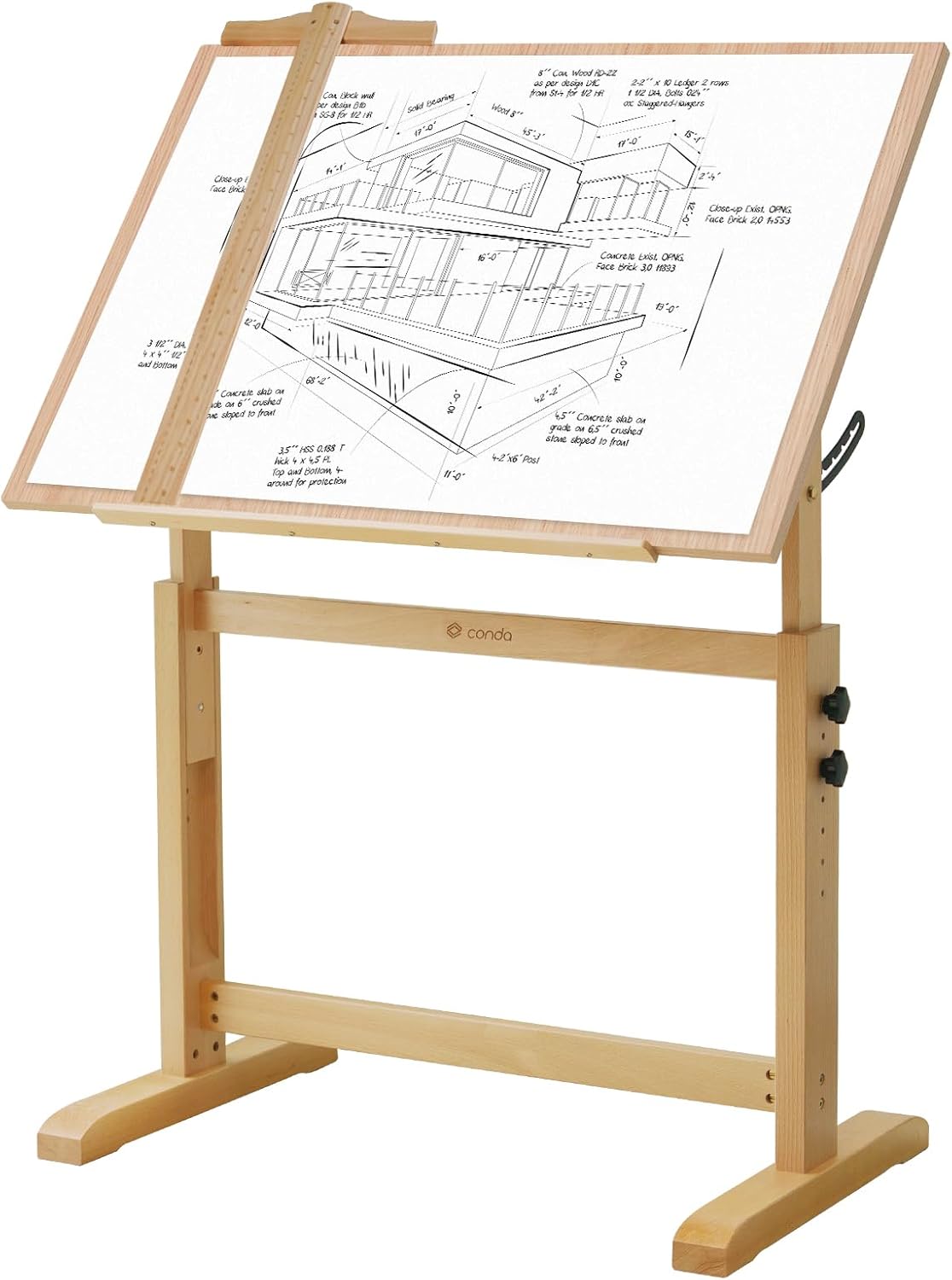conda Wood Drafting Table - Adjustable Height, 35.5"x23.5" Plan Table for Construction with Tiltable Surface, Rustic Architect Table & Blue Print Tables for Drawing, Writing, Graphic Design