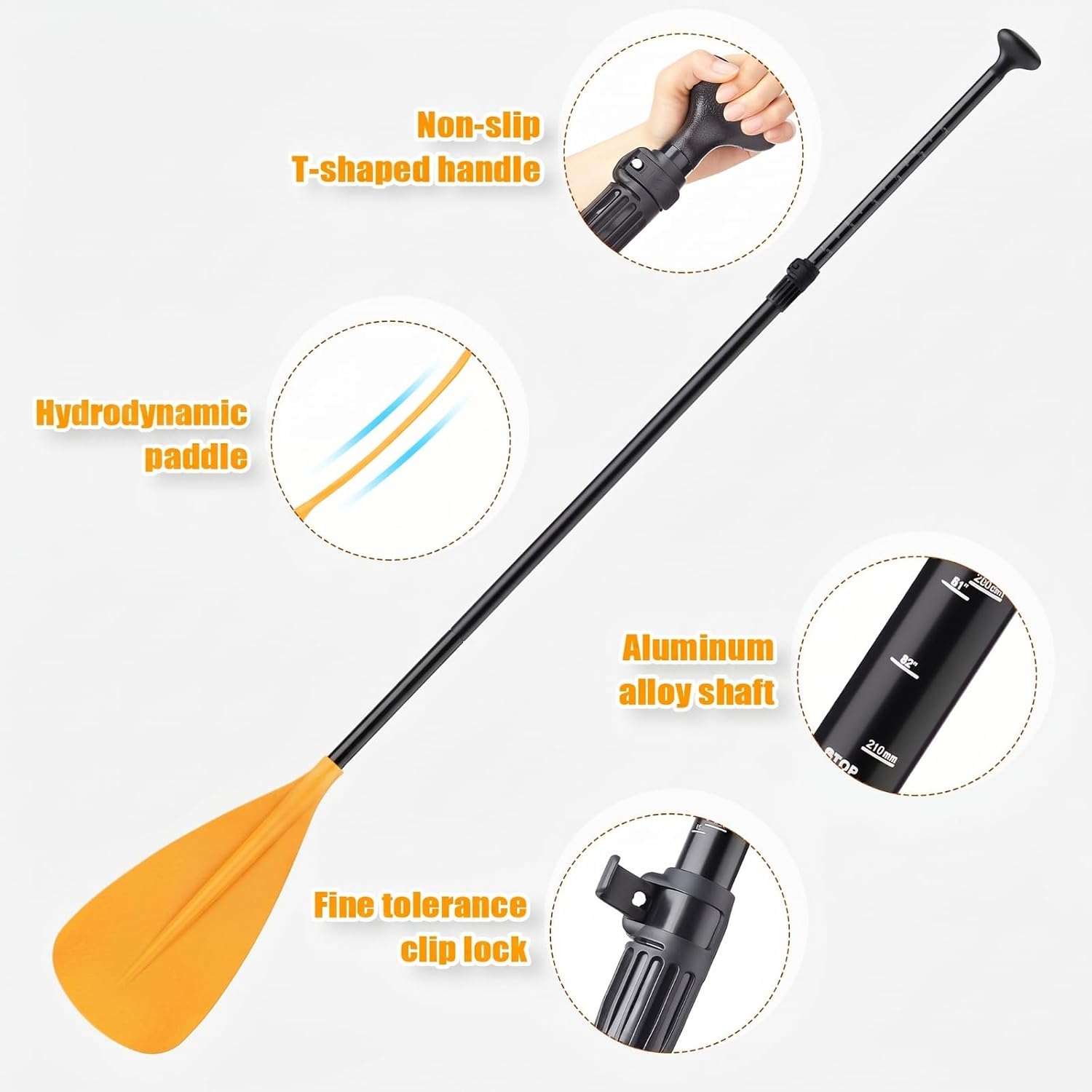 Hollowfly 4 Set of 3 Pieces SUP Paddle Board Paddle Adjustable Paddleboard Lightweight Stand up Oar Aluminum Alloy Floating Replacement Oar Adjustable Aluminum Alloy Shaft for Surfing
