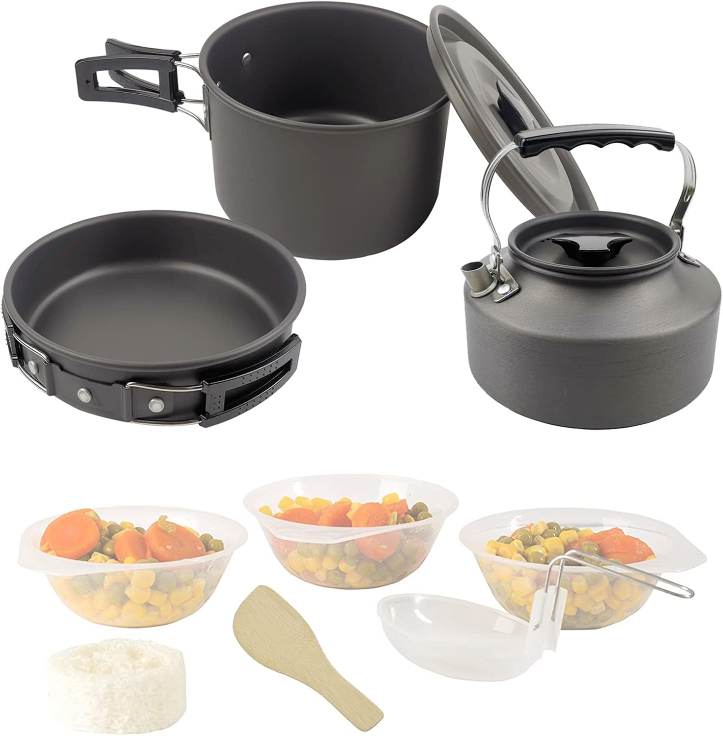 9 Pcs Camping Cookware Set Outdoor Non-Stick Cooking Backpacking Pots Teapots Bowls Set Mess Kit Hiking Picnic Tableware Equipment