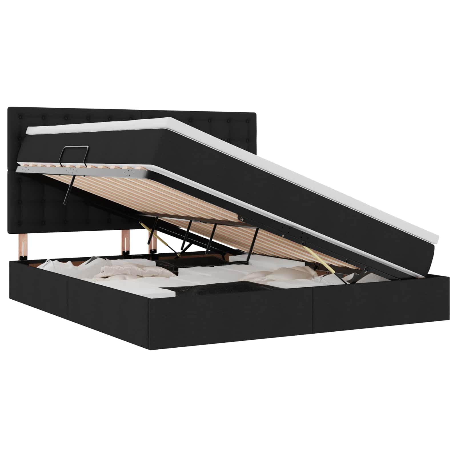 Metalowa konstrukcja z regulowanym zagłówkiem LED Czarny 160 x 200 cm | Łóżko z pojemnikiem hydraulicznie podnoszonym i LED RGB Czarny 160x200 cm z materacem i zagłówkiem do sypialni