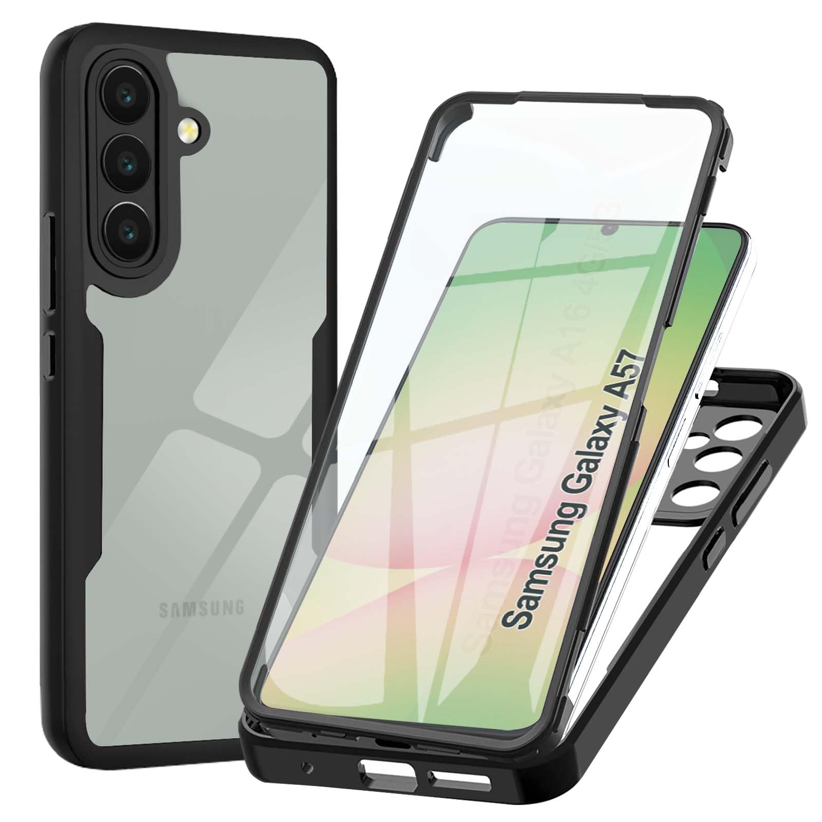 WeiCase Hülle für Samsung A57, Transparent 360 Grad Rundumschutz Schutzhülle mit Integriertem Displayschutz Stoßfest Ultradünn Silikon Schwarz