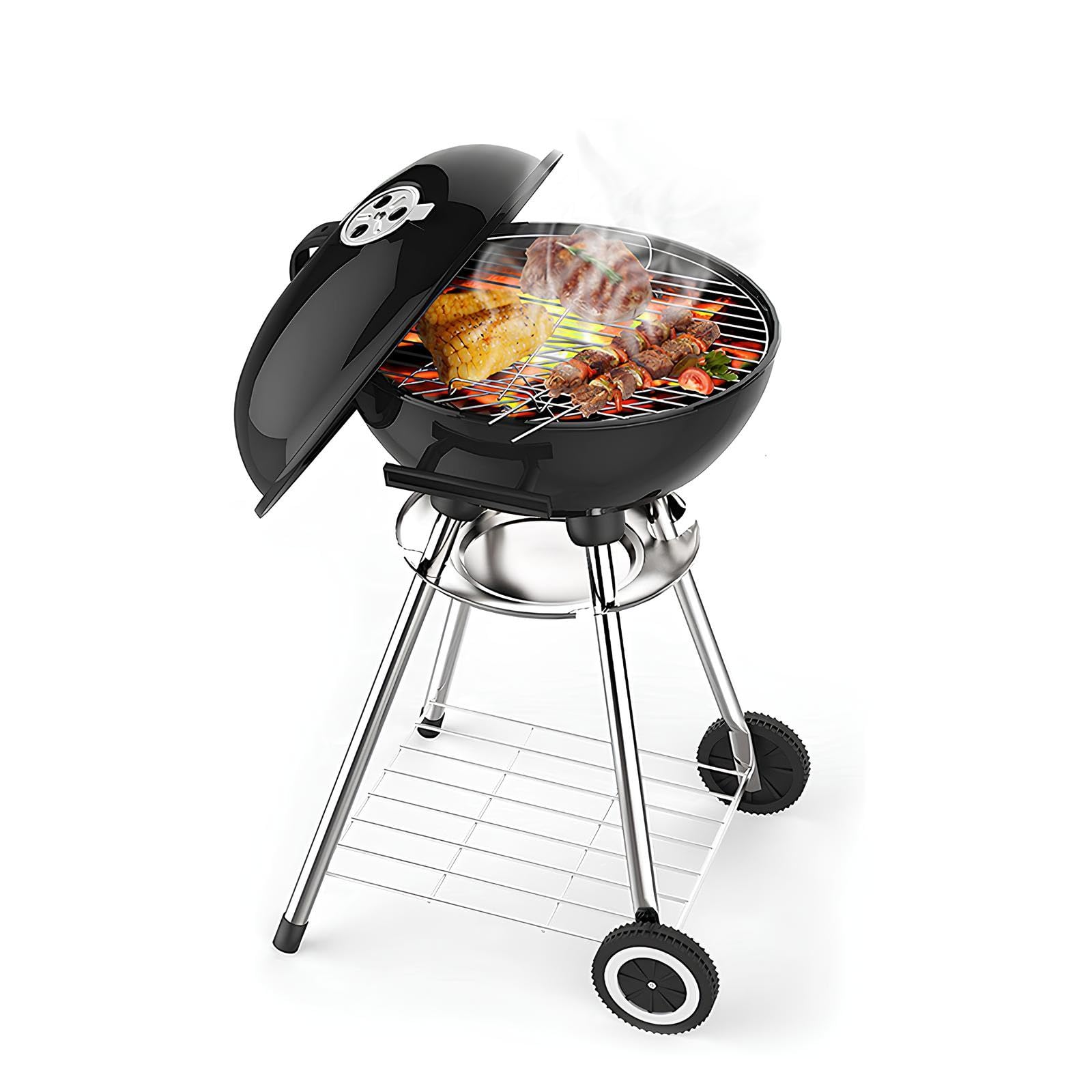 Przenośny grill Chal – grill na zewnątrz z emaliowaną pokrywką, palenisko i podwójny system wentylacji do ogrodu, na kemping i do użytku na plaży