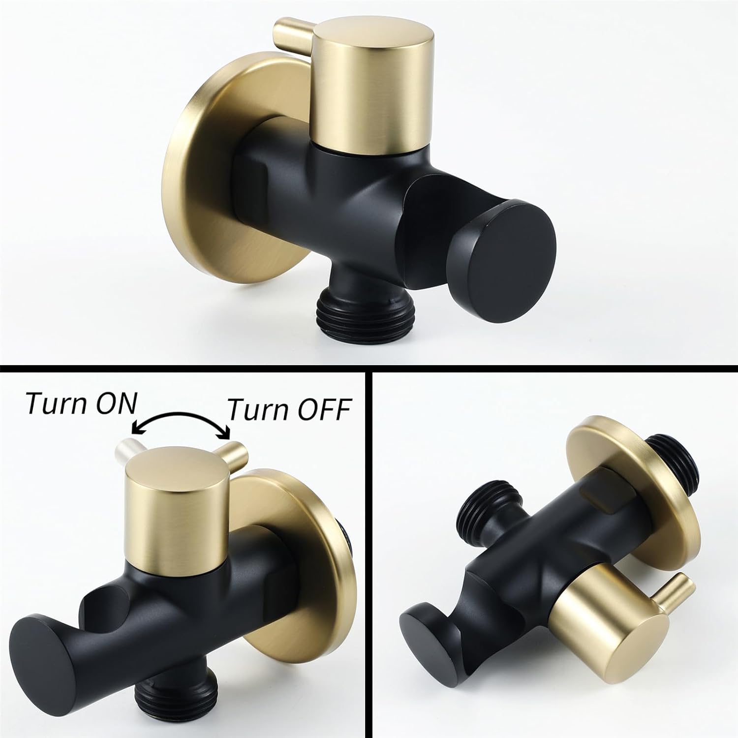 Handheld Bidet Sprayer, Wall Mounted Two Function Douche Spray, Black & Brushed Gold Finish, Circular Brassy Toilet Water Spray, Jet Spray for Toilet with Brass Angle Valve and 1.2m Hose