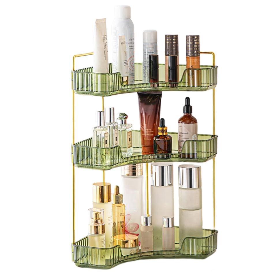 Organizador de Maquillaje, Organizador de Cosméticos, Organizador Perfume, Organizador de Bandeja de Cosméticos de Alta Capacidad para Baño (3 Capas, Verde)