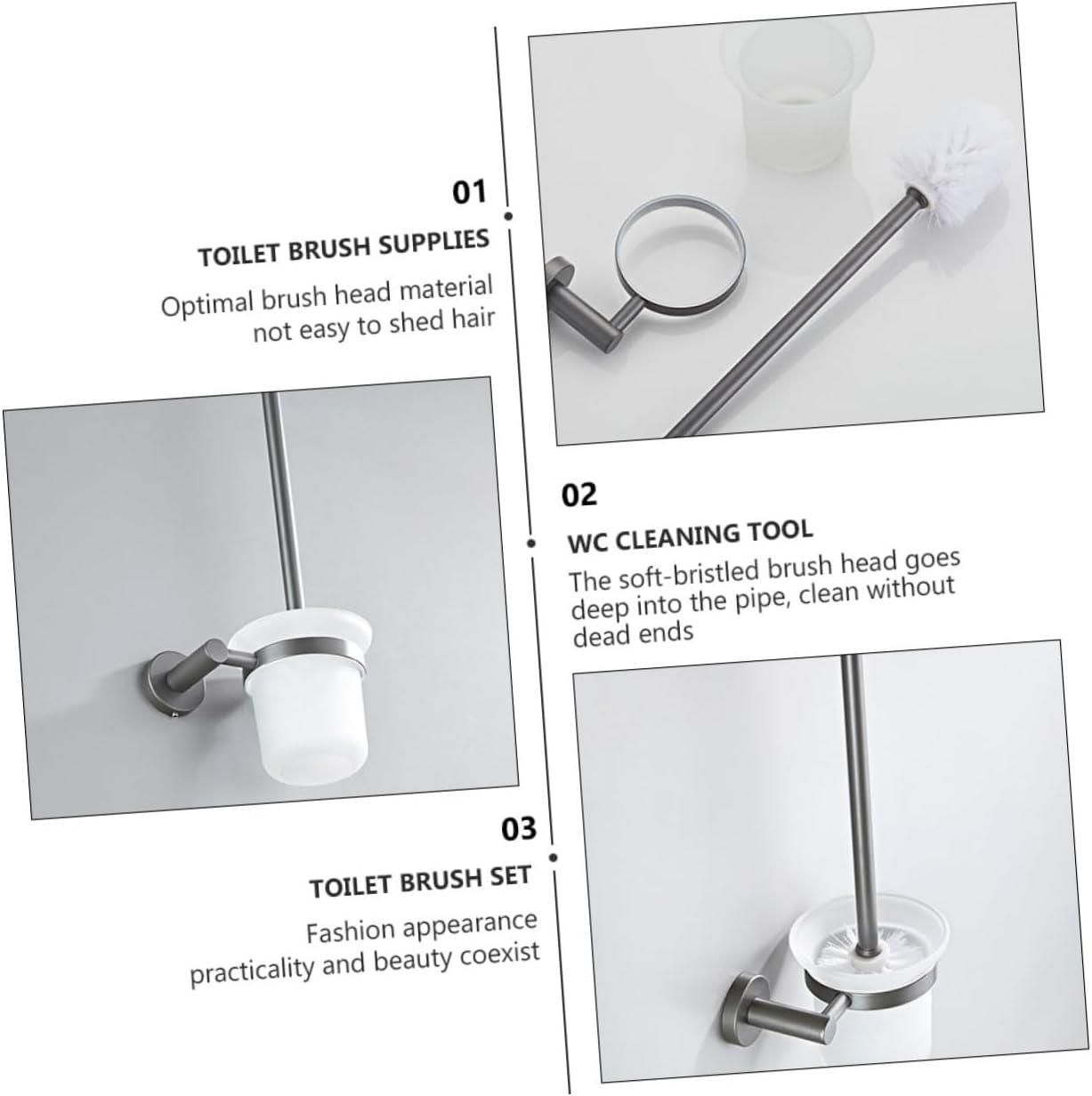 Home Toilet Brush Wall Mount Round Glass Base Chic Bathroom Cleaning Brush Toilet Supplies