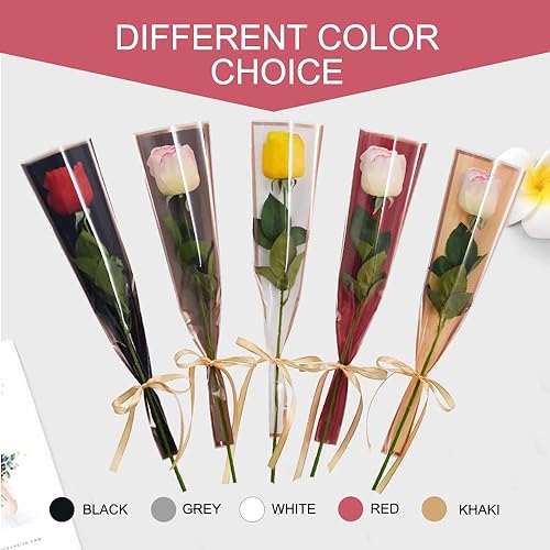 Miniatura 6 de BEISHIDA 50 bolsas de plástico para envolver flores de celofán, para suministros de ramo de floristería, Día de la Madre, Día de San Valentín (rojo