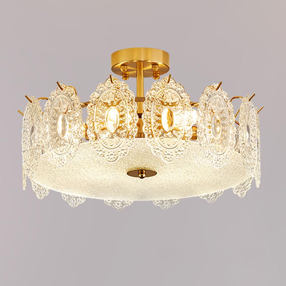KXEcoLife E27 French crystal glass ceiling lamp, modern chandelier for princess room, living room bedroom study combination lamps and lanterns,E,40CM