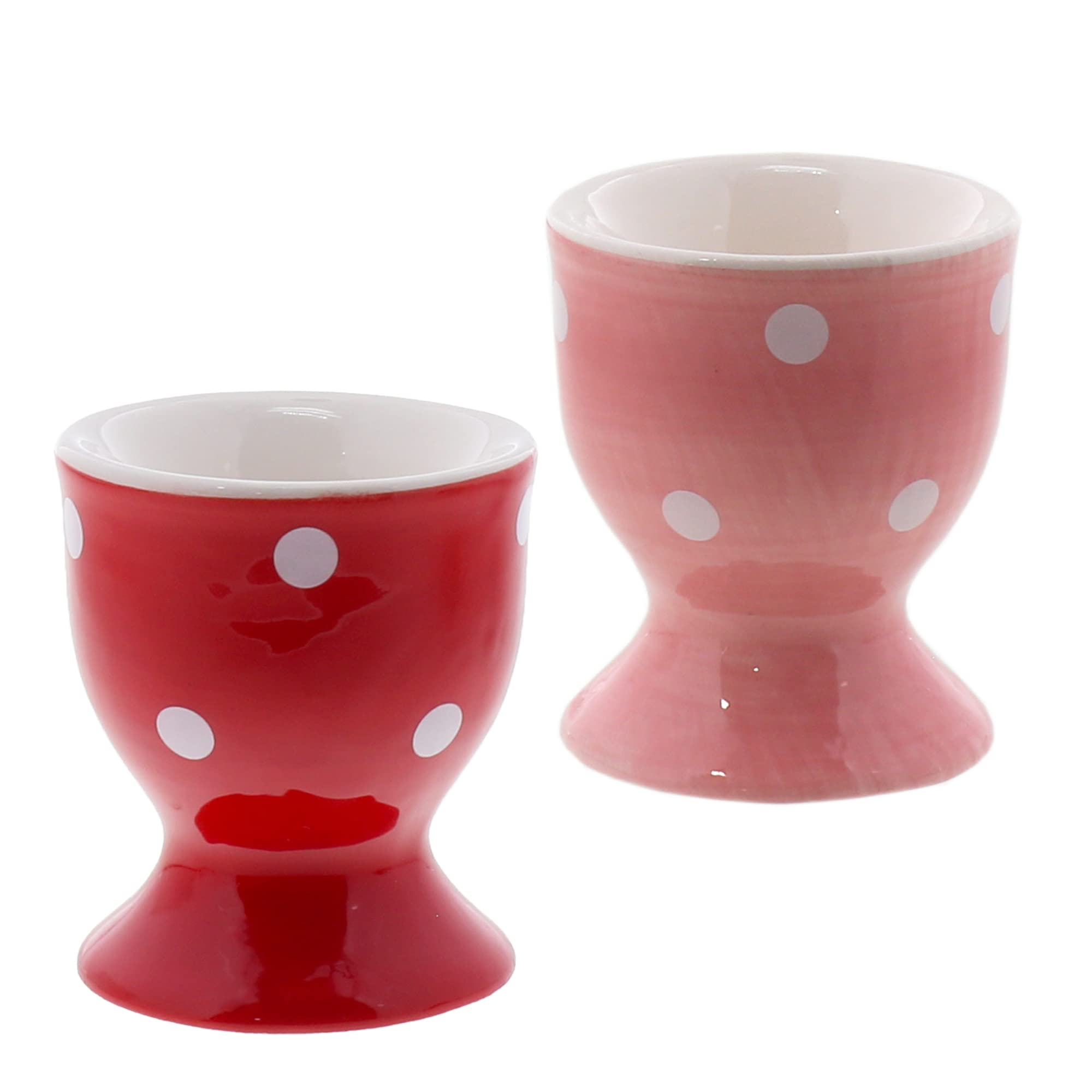 Servette HomeCeramic Egg Cup Polka Dot Soft Boiled Egg Holder - Set of 2 (Pink Red)