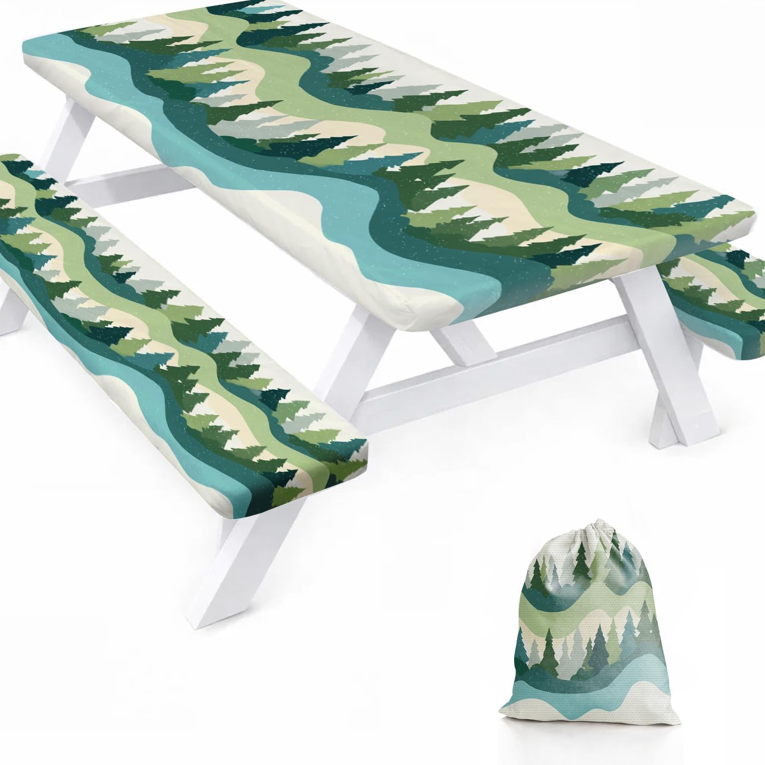 72x30 Picnic Table Cover with Bench Covers - Waterproof Vinyl Camping Tablecloth for 6FT Tables, Elastic Edges Windproof, Outdoor RV Must Haves with Bag, 4 Piece Set.