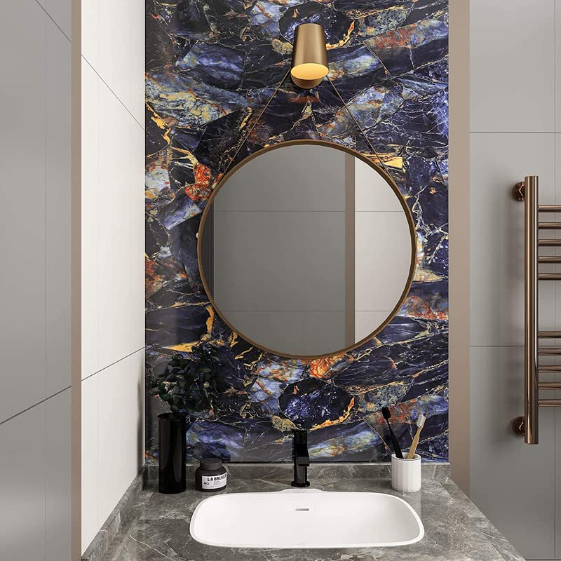 Image of Self Adhesive Gloss Vinyl Wrap Film, High Gloss Marble Furniture Film Wallpaper (24 * 96 inch, Blue Stone)