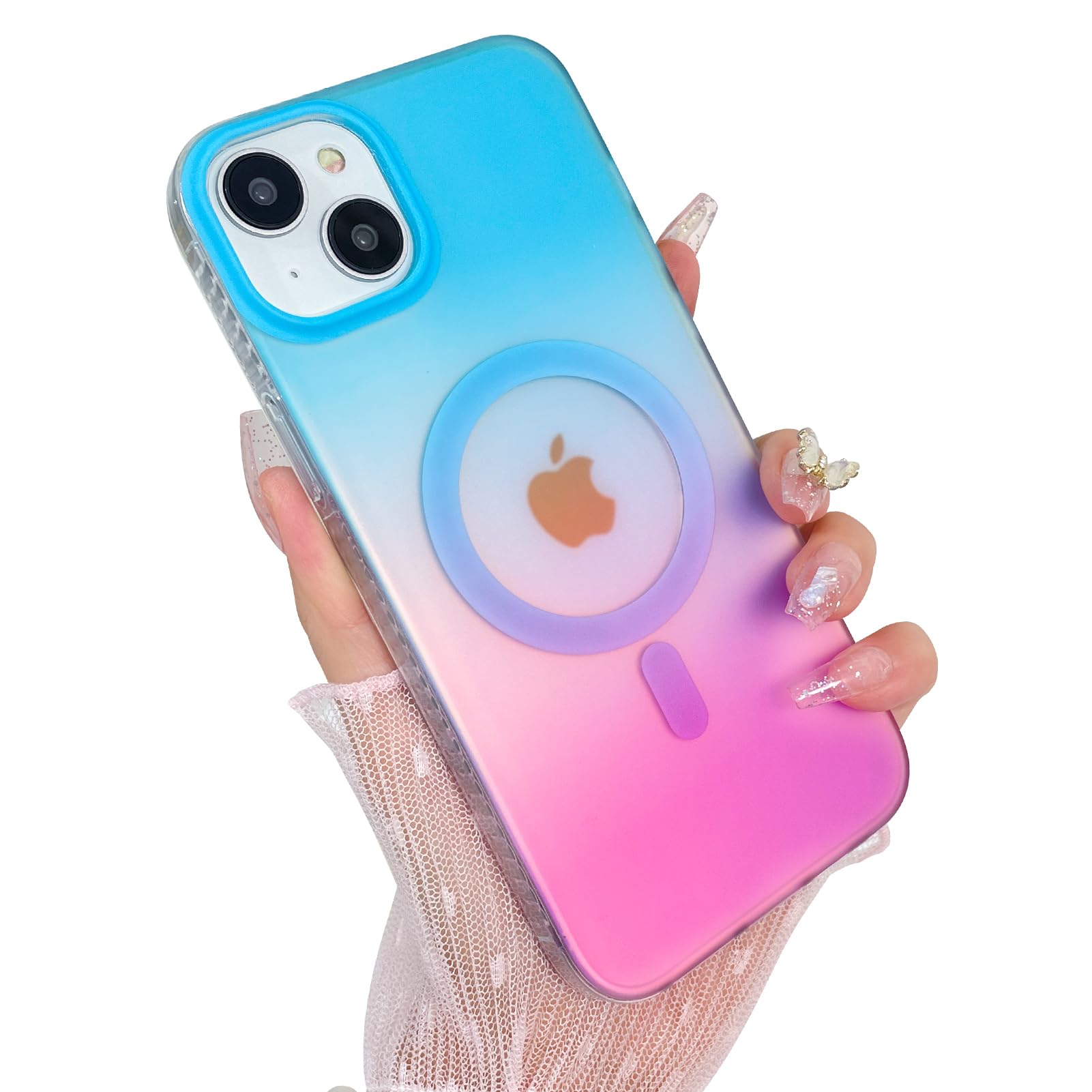 Heaofei Aesthetic Case for iPhone 14 Plus & iPhone 15 Plus Case for Women Girls, Compatible with Magsafe, Cute Girly Trendy Glitter Sparkly Bling