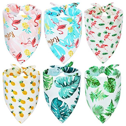 6 Pañuelos de Perro de Triangular de Verano Hawaii Baberos Triangles de Mascotas de Flamingo Bufanda de Perro Reversible Pañuelo de Mascotas Lavable Ajustable(M)