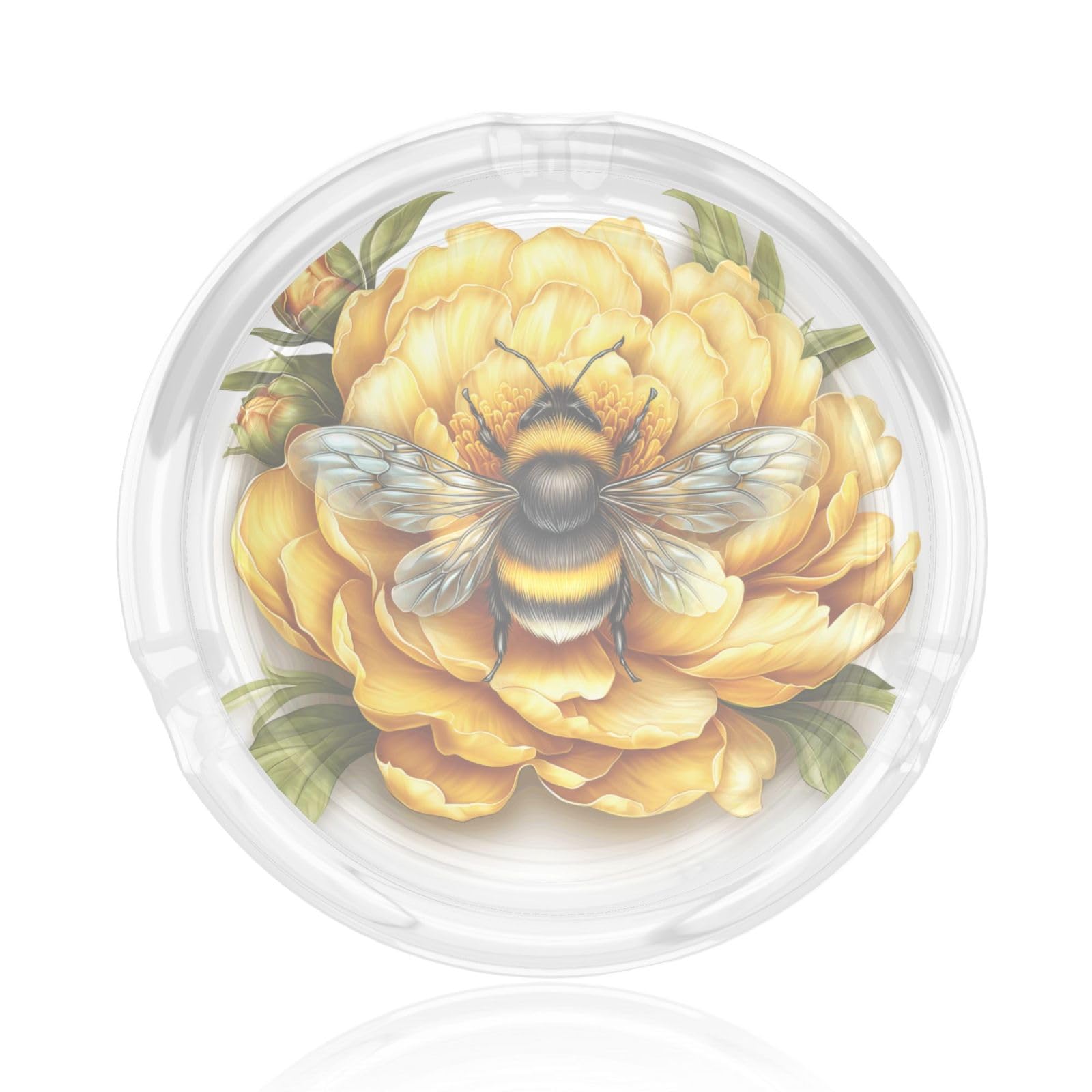 Yellow Big Peony And Bee Glass Ashtray For Cigarettes Ash Trays Case For Home Office Decor