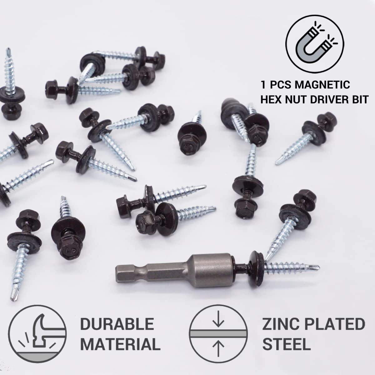 SKIR'CO (Pack of 140 pcs) Metal Roofing Screws, 4.8 x 35 mm Painted Self-Drilling Screws With EPDM Washers - Image 3