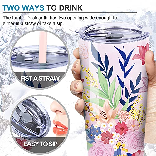 NymphFable 20oz Rosa Flor Taza Termo Cafe para Llevar Taza Termica Acero Inoxidable Taza Personalizada - Imagen 5