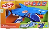 Nerf Jr Wild Sharkfire – Lançador com design de tubarão em plástico azul e laranja, com 8 dardos de espuma, brinquedos de Natal para crianças a partir de 6 anos