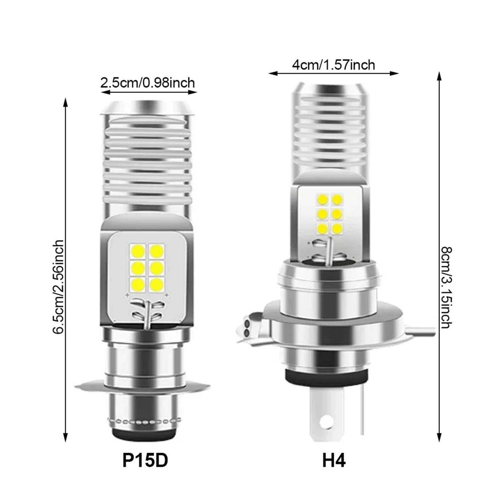 Pour Moto Scooter Pour ATV Phare P15D H4 LED Ampoules 9 V-85 V 6000 K Lampe Pour Lumières Pour DRL Phare De Moto(H4)