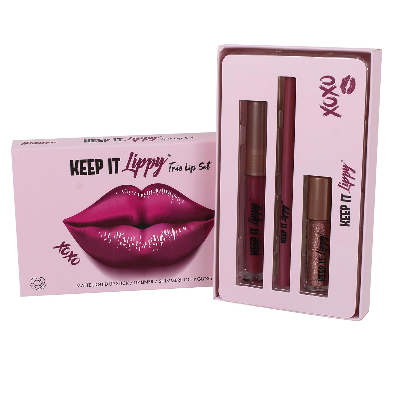 Keep It Lippy Lip Trio - Matte Lipstick & Shimmer Lip Gloss Set, Vegan Friendly Makeup Gift Set (Mauve)