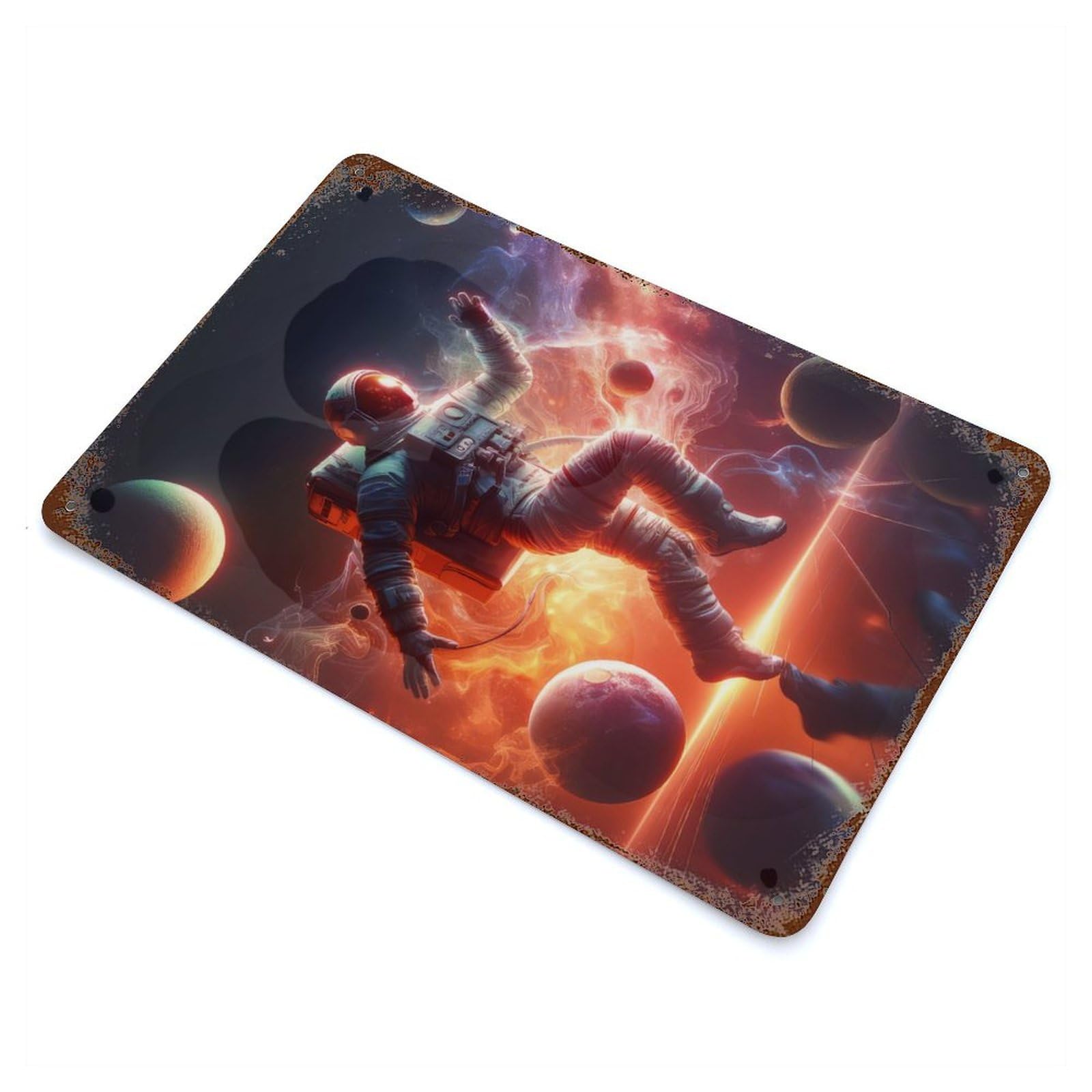 Astronaut in Space 11.8"x7.9" Rust Effect Tin Sign, Vintage Wall Decor for Farmhouse, Kitchen And Entryway Decor