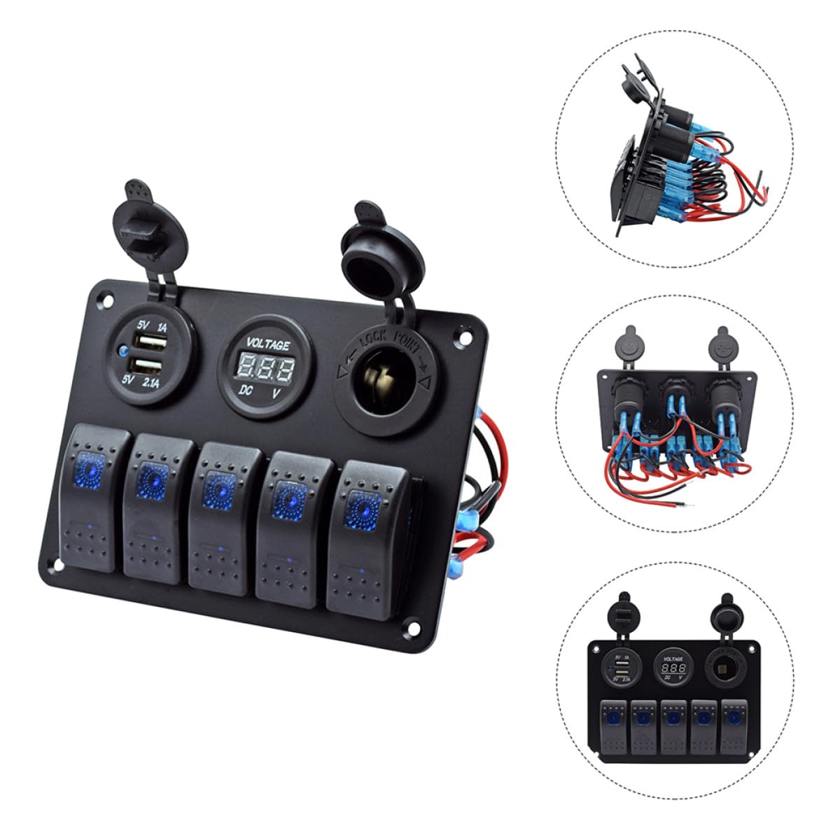 Vaguelly Pannello Interruttori Combinato Vie con Doppia Porta USB e Voltmeter LED per Barche Veicoli e Camper Materiale Resistente e Facile da Installare