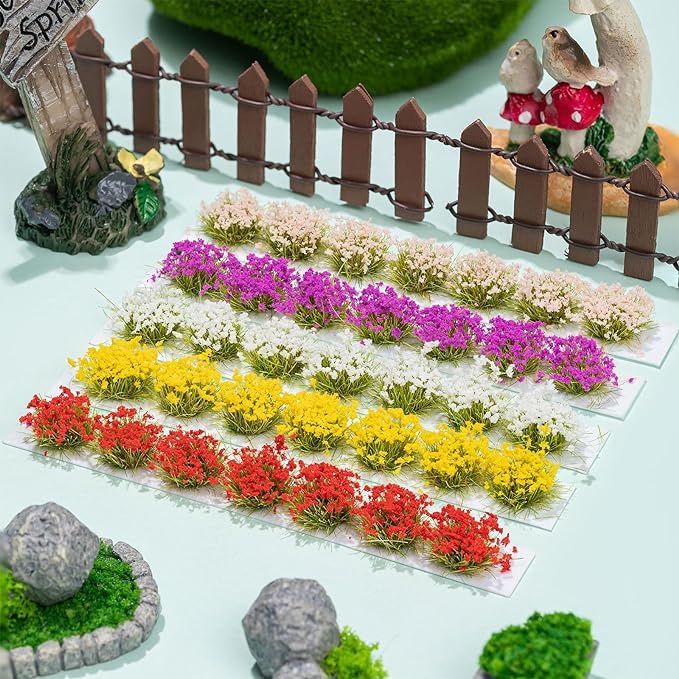 TCSYLSC Miniature Colorful Cluster Flower, 70-Pack of Static Grass Tufts for DIY Craft Projects Model Train Scenery - Image 3