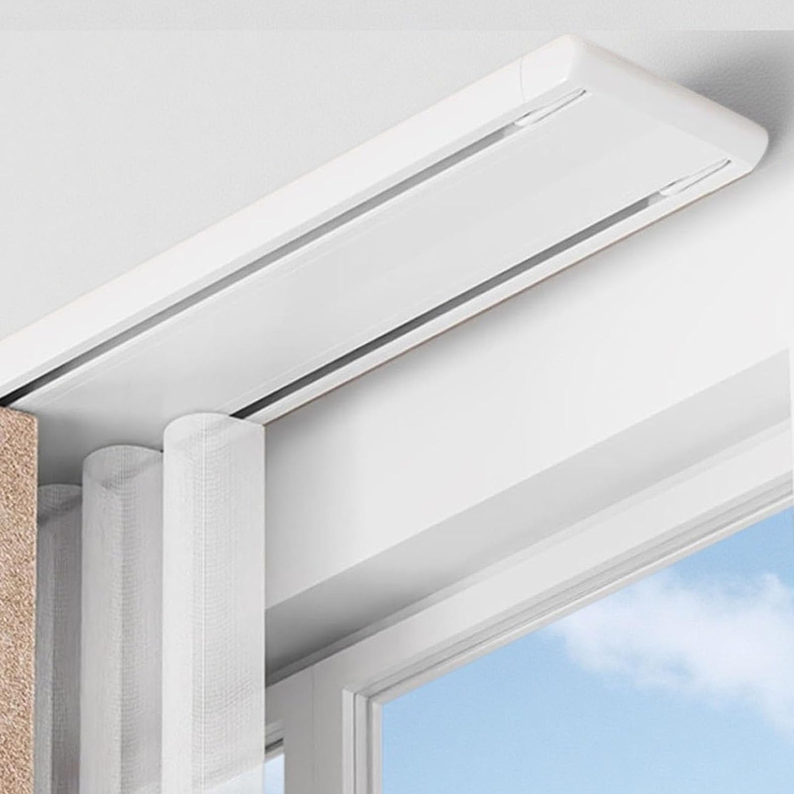 Double Track Curtain Rail, Double Curtain Track, Silent Heavy Duty Aluminum Slim Double Ceiling Track for Curtains No Light Leakage Room Dividing Rail Heavy Duty Metal Drapery(White,1.2m(3.9ft))