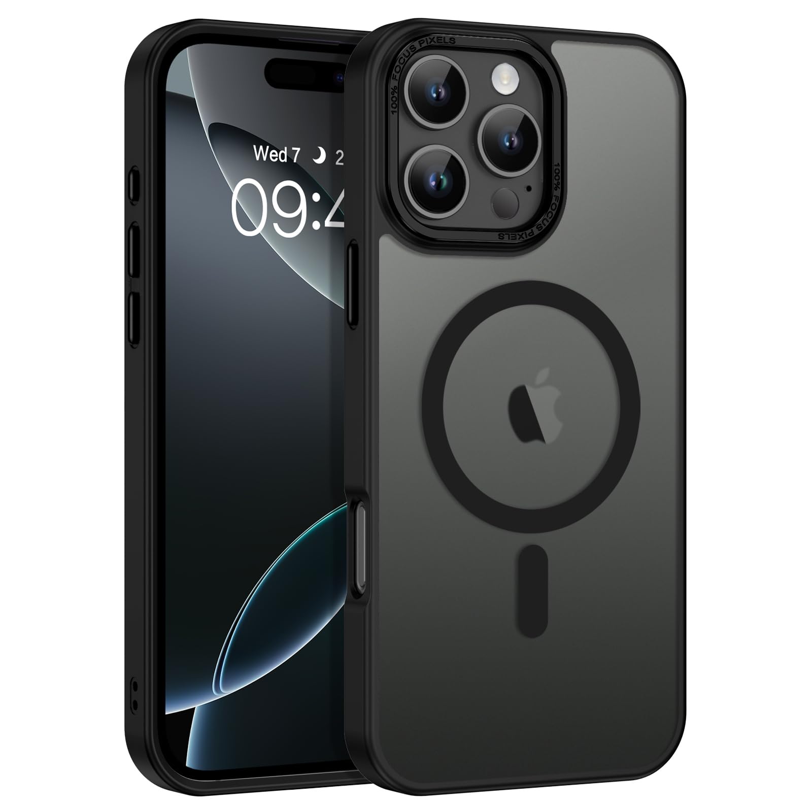 VENINGO Cover per iPhone 16 Pro Max compatibile con MagSafe, Cover iPhone 16 Pro Max traslucida PC+TPU resistente, tasti metallici, protezione rinforzata per schermo e fotocamere, nero