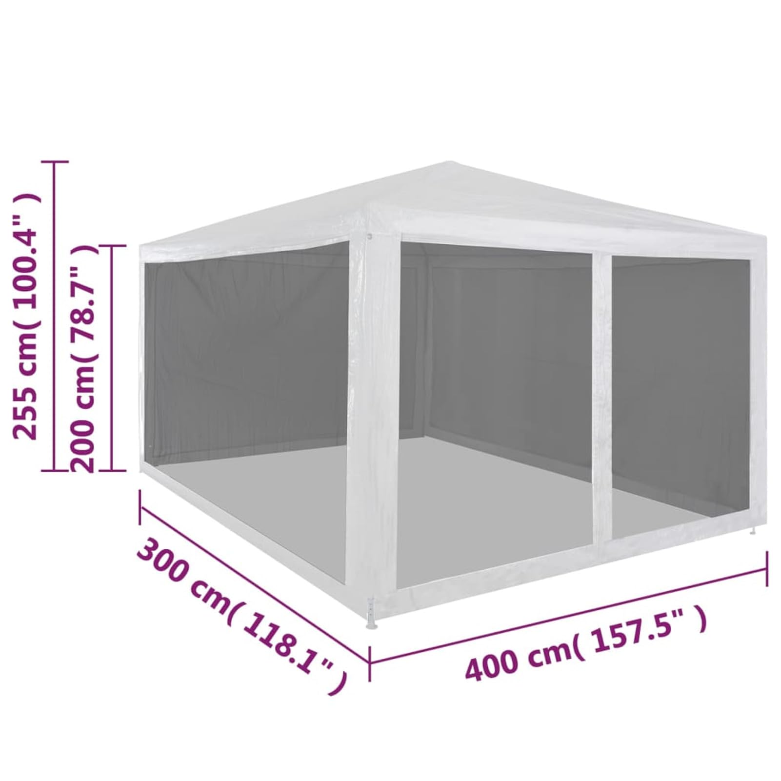 Partyzelt mit 4 Mesh-Seitenwänden, LAPOOH Party Deko, Festzelt, Pavillon, Garden Decoration, Canopy Tent, Lagerzelt, Gartenpavillon, 4 x 3 m