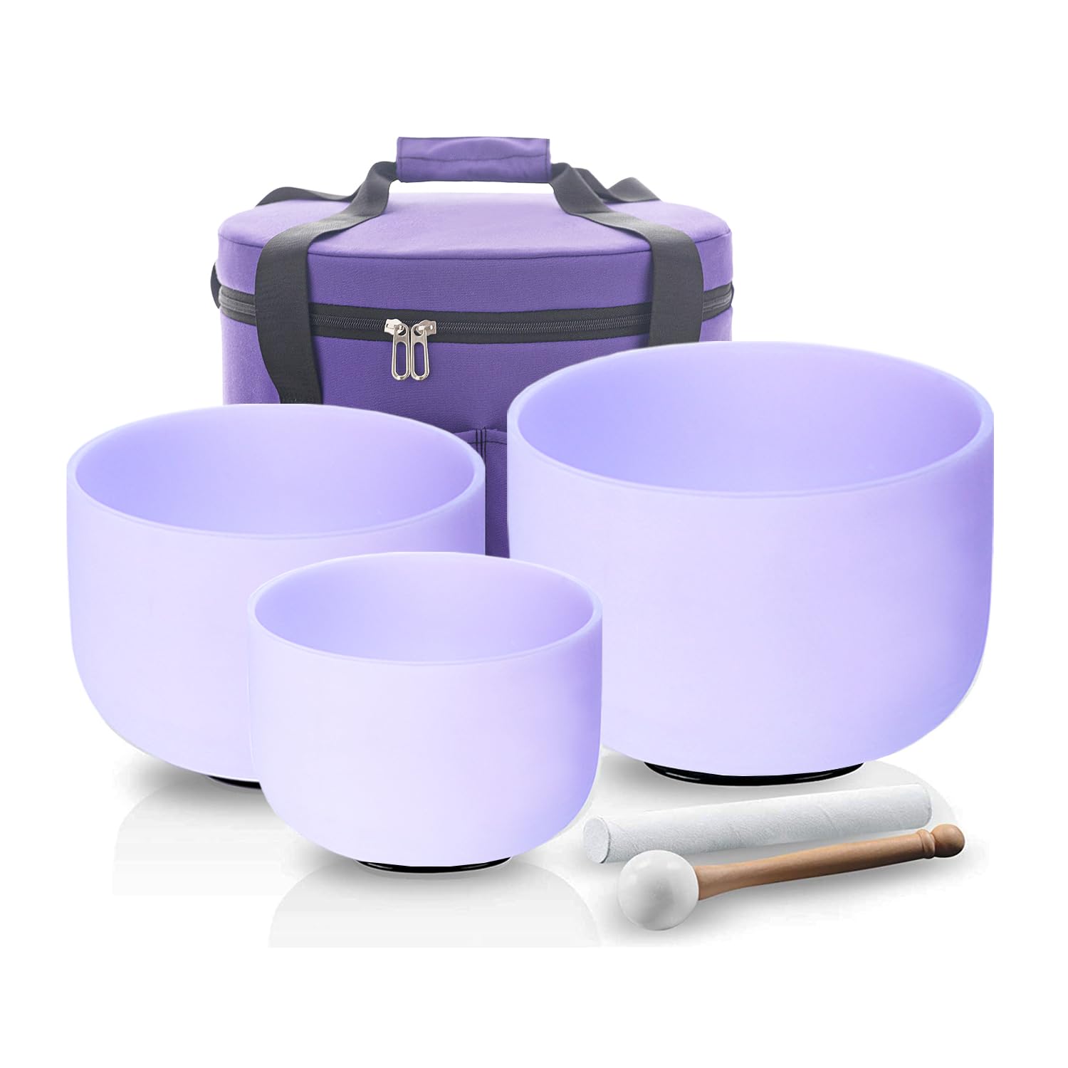 Hye-eun Set di 3 campane tibetane in cristallo, 432 Hz, colore viola, con custodia per il trasporto, per il relax, la guarigione dello yoga