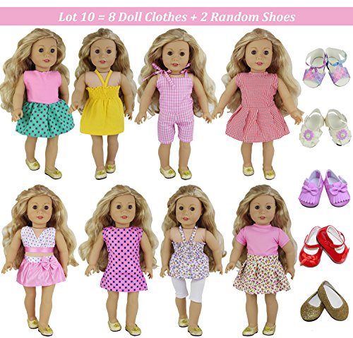ZITA ELEMENT 10 Piezas Ropa Accesorios de Muñeca - 8 Sets Ropa Muñeca y 2 Pares Zapatos de Estilo Aleatorio para American Gril Doll 40-46 cm