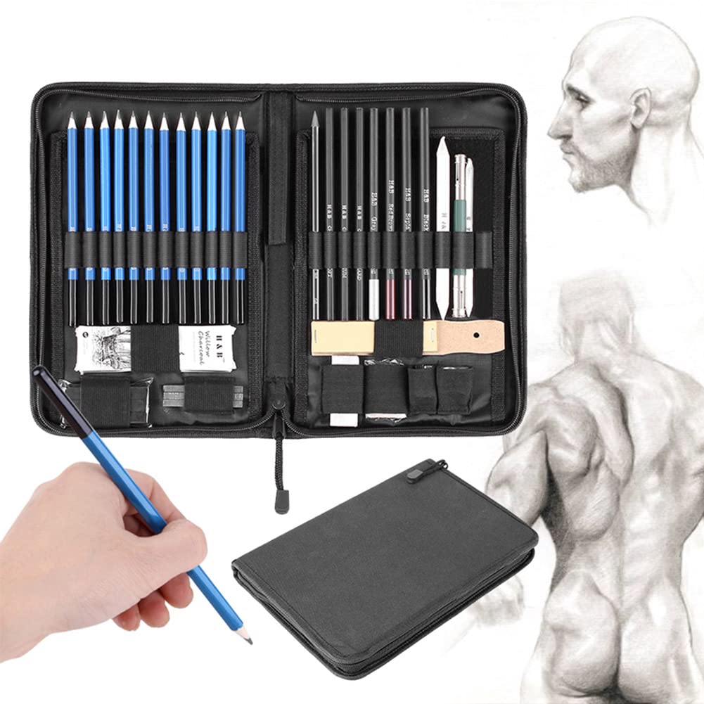 Set de crayons à dessin pour esquisses et dessins, avec outil fusain et sac pour l'enseignement en art, peinture et dessin.