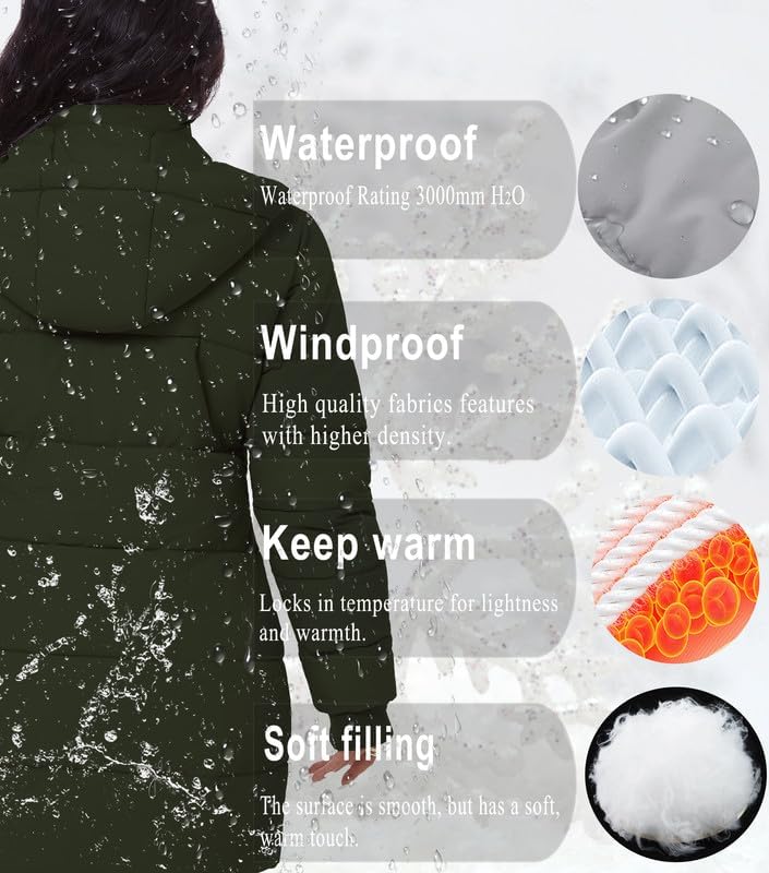 GGleaf Women's Winter Thicken Puffer Coat Warm Snow Jacket with Removable Hood Fashions Long Jacket - Image 4