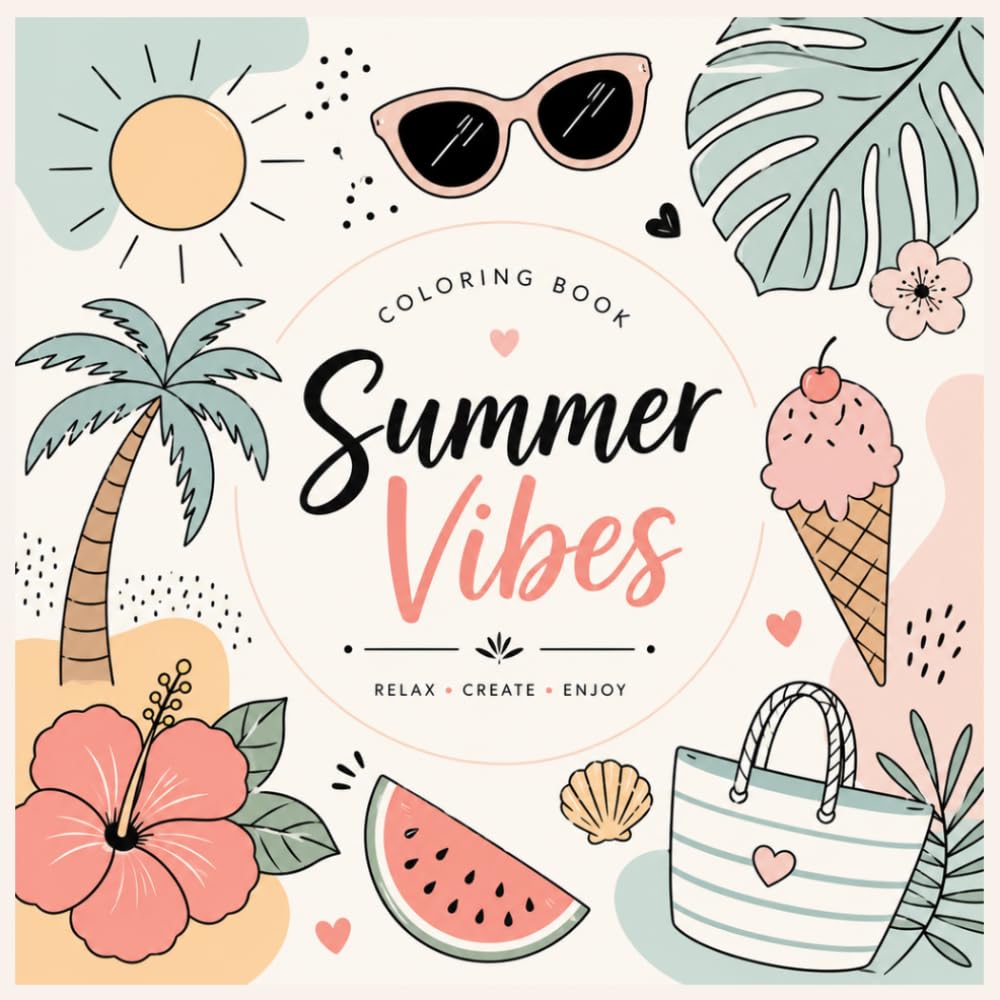 Summer Fun Coloring Book for Kids: Simple Beach & Tropical Objects | Bold and Easy Summer Coloring Pages