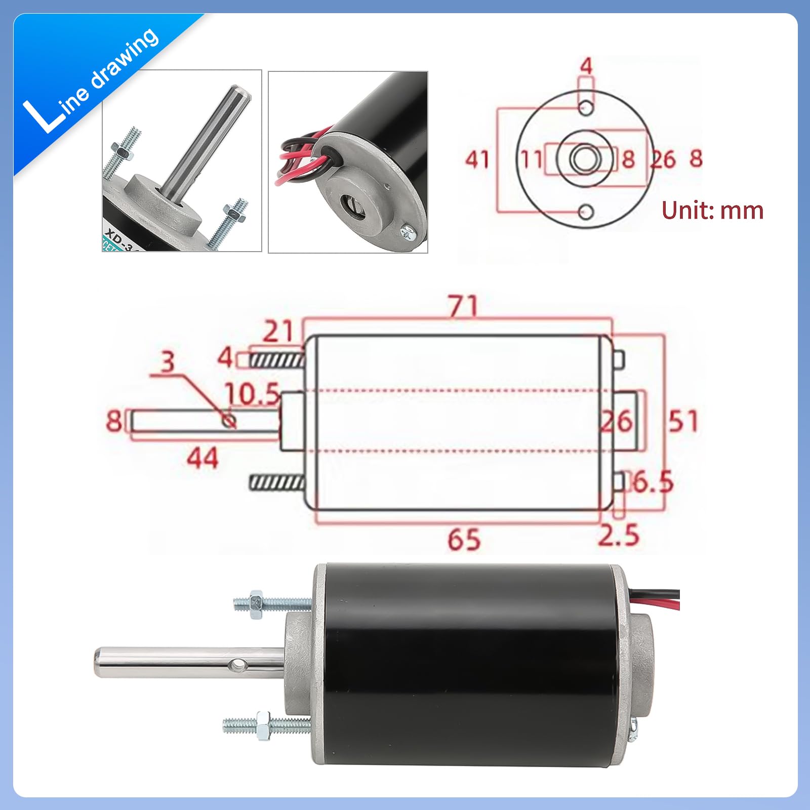 Motore CC ad alta coppia 12V/24V, Motore silenzioso a magneti permanenti con connettore per cavi per progetti fai-da-te,30W CW/CCW 3500/7000RPM(Asse di rotazione allungato)