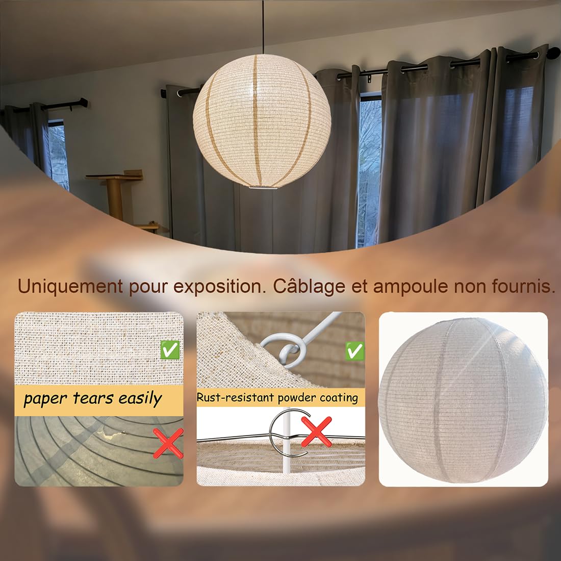 Abat-jour rond en lin de 50 cm pouvant Remplace les lanternes en papier abat-jour en tissu fait à la main, lanterne en lin pour salon, chambre artistique, minimaliste