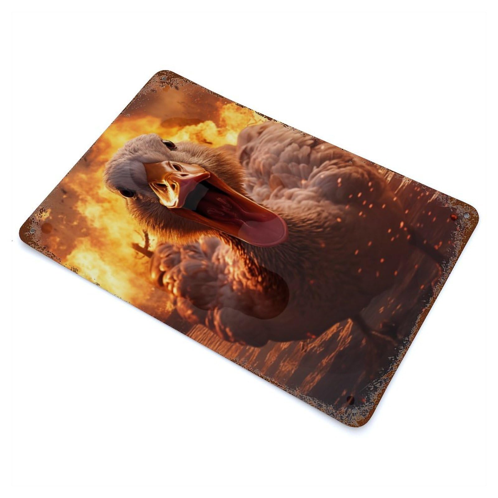 Angry Goose Fire Explosion Rust Effect Tin Sign 11.8"x7.9", Retro Wall Decor for Patio, Garden Room And Bar Decor