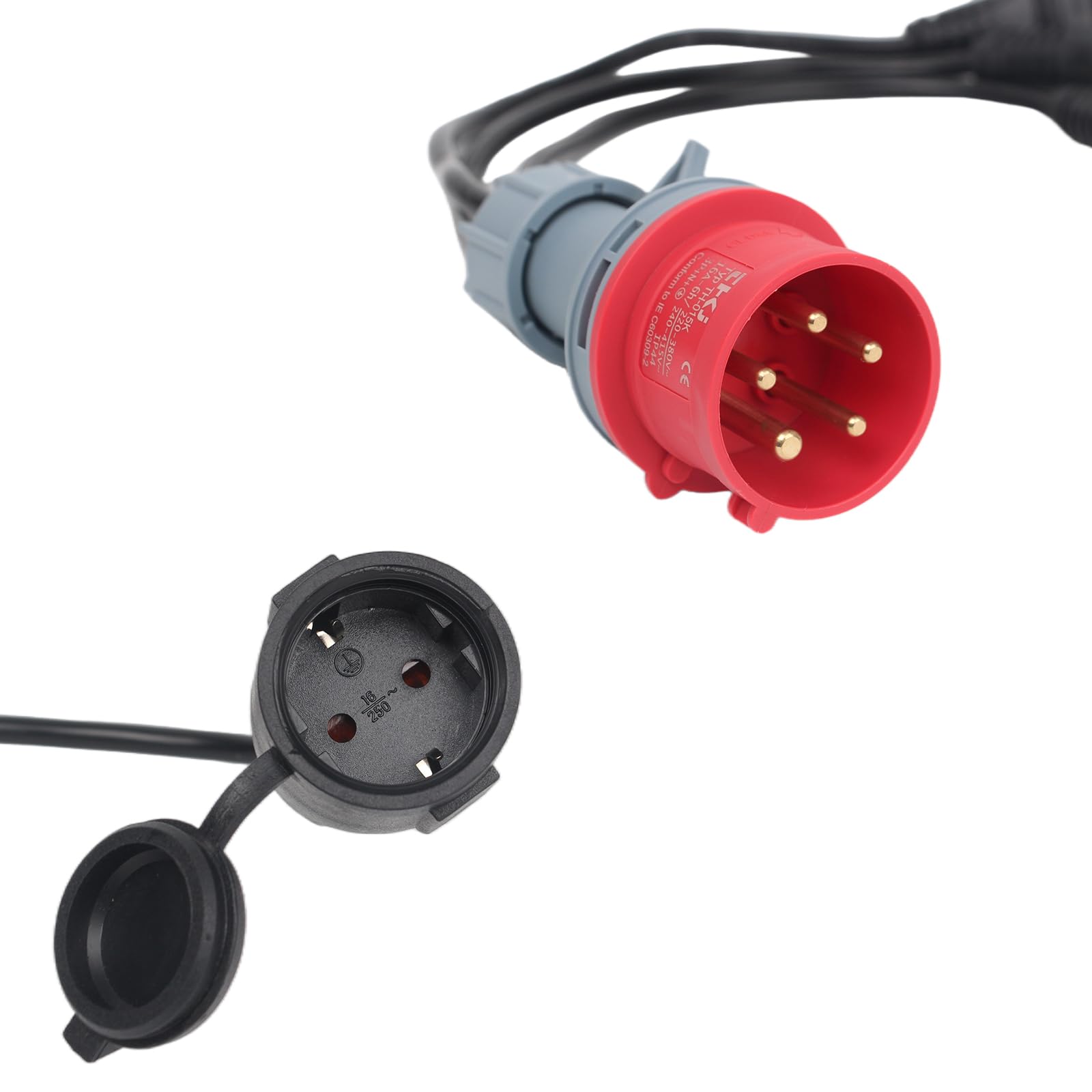 CEE Adaptateur Répartiteur Courant Fort 400V 16A Fiche Vers 3 x 230V Câble D'extensio Câble Camping avec Couvercle Rabattable Prise Terre IP44 Caravane Industrie Utilisation