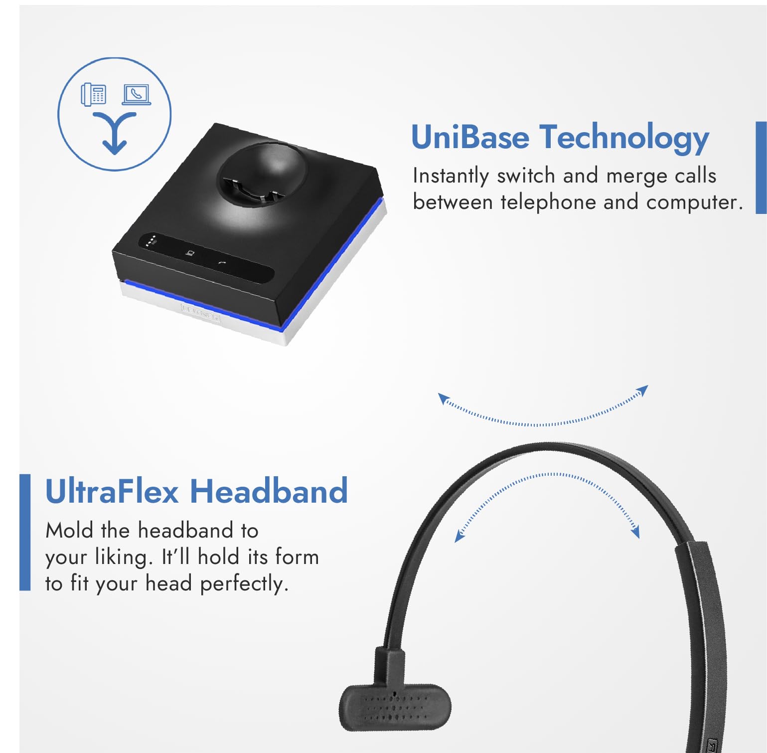 Leitner LH570 2-in-1 Wireless Office Headset with Mic - Computer & Telephone Headset (DECT Headset, not Bluetooth) - 5 Year Warranty - Phone Headsets for Office Phones