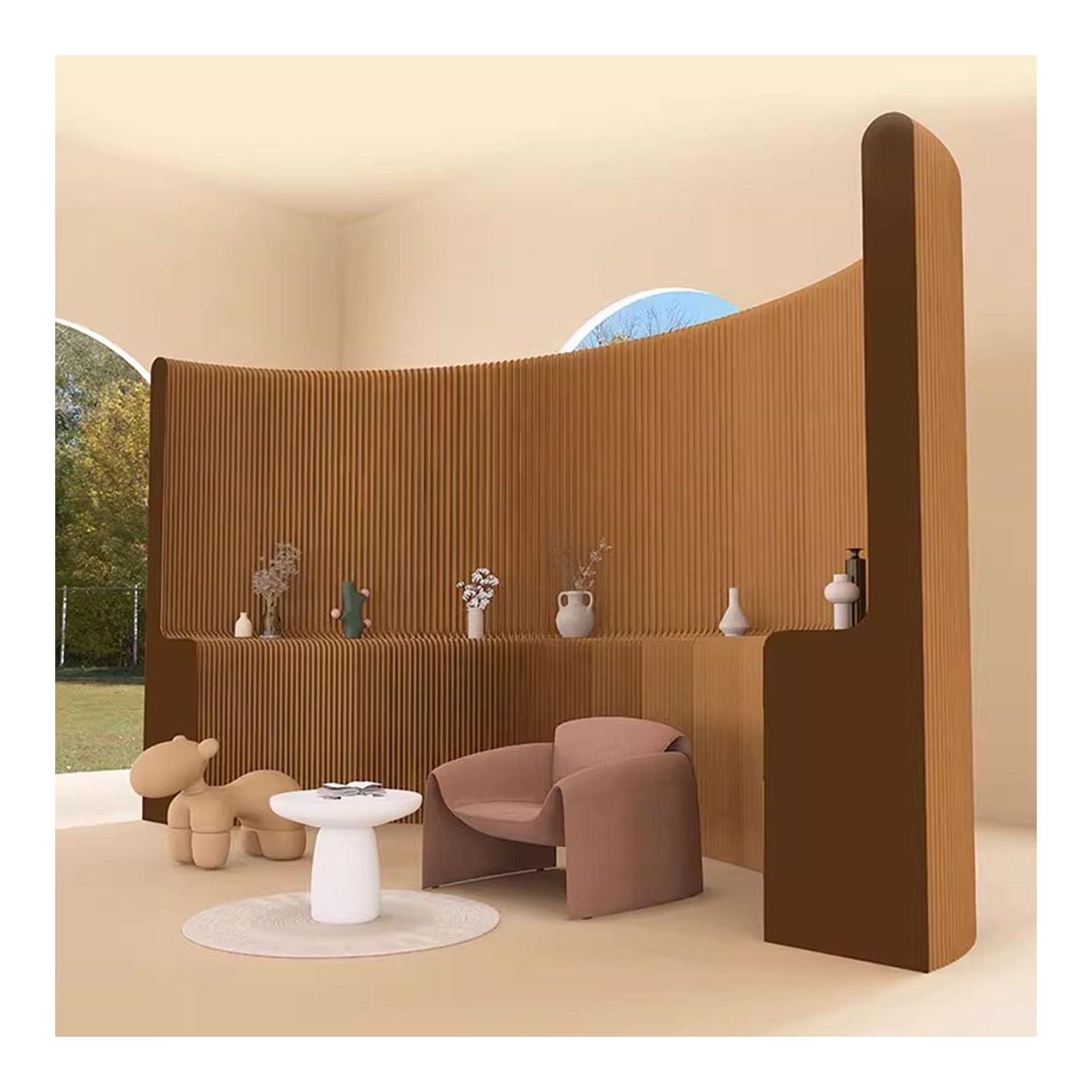 JCWGLY Room Dividers Folding Privacy Screen Partition Indoor Room Divider with Storage Shelves, Thickened Paper Panel Screen for Home and Office(Brown